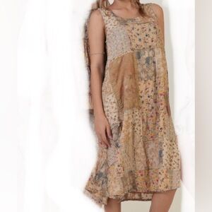 Boho Patchwork Floral cotton Dress - Cream Multicolor